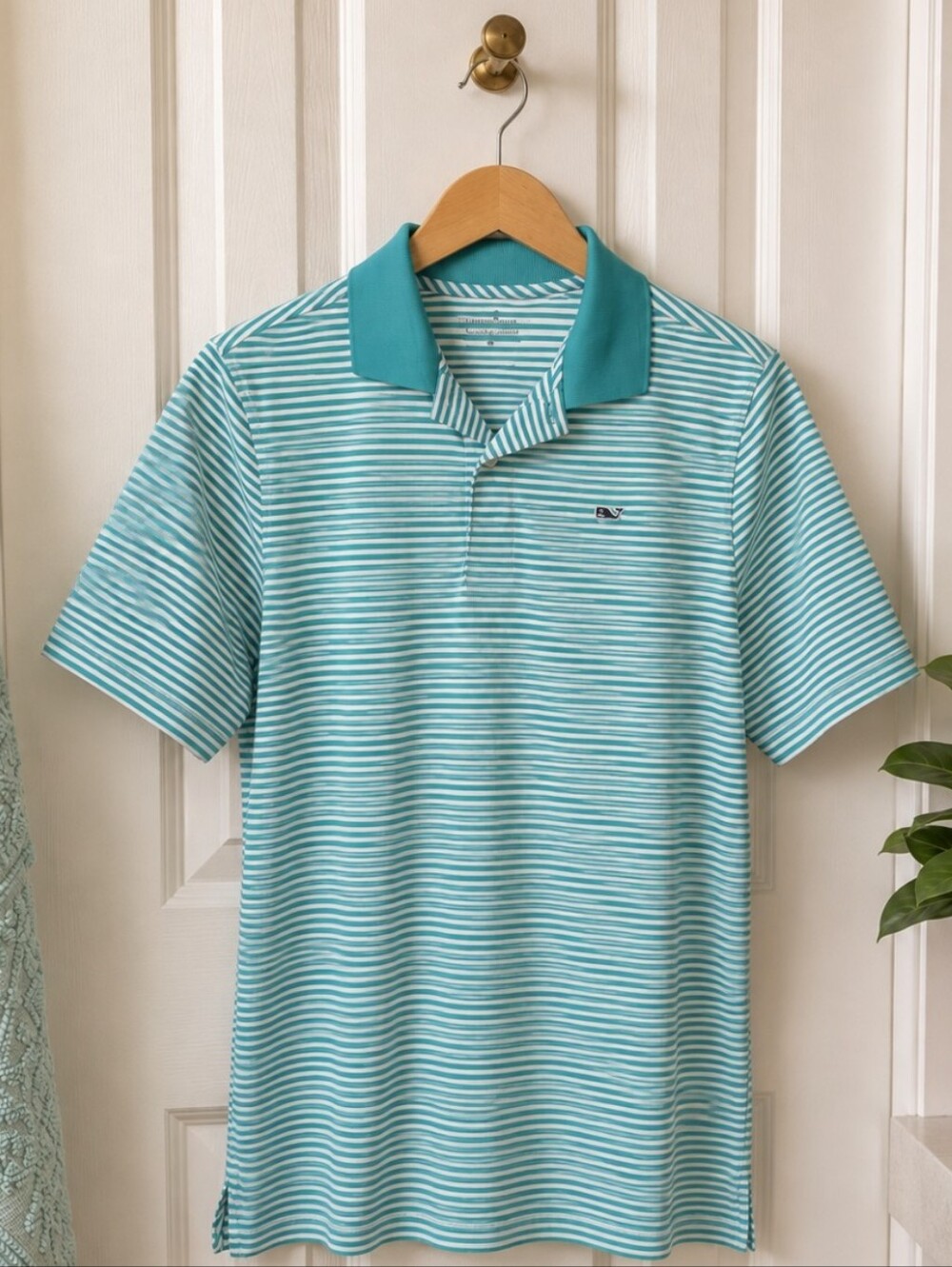 Vineyard Vines Boy’s Aqua & White Striped Polo